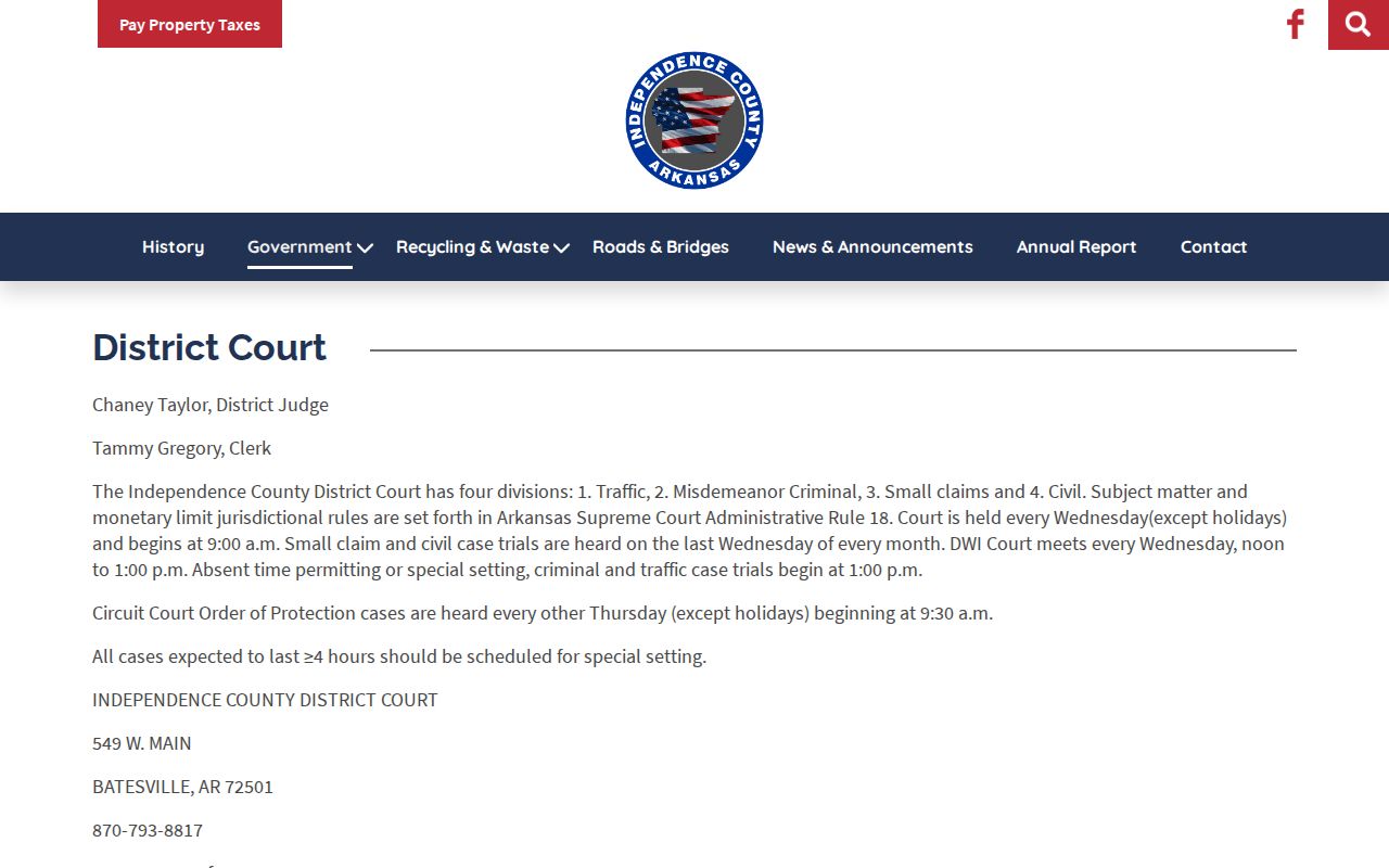 Independence County warrant search District Court divisions