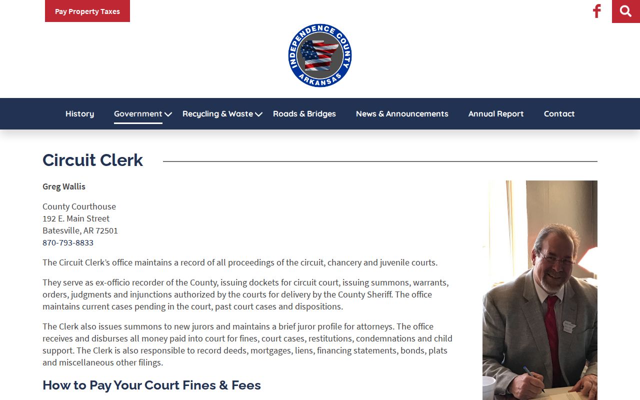 Independence County bench warrant clerk process duties