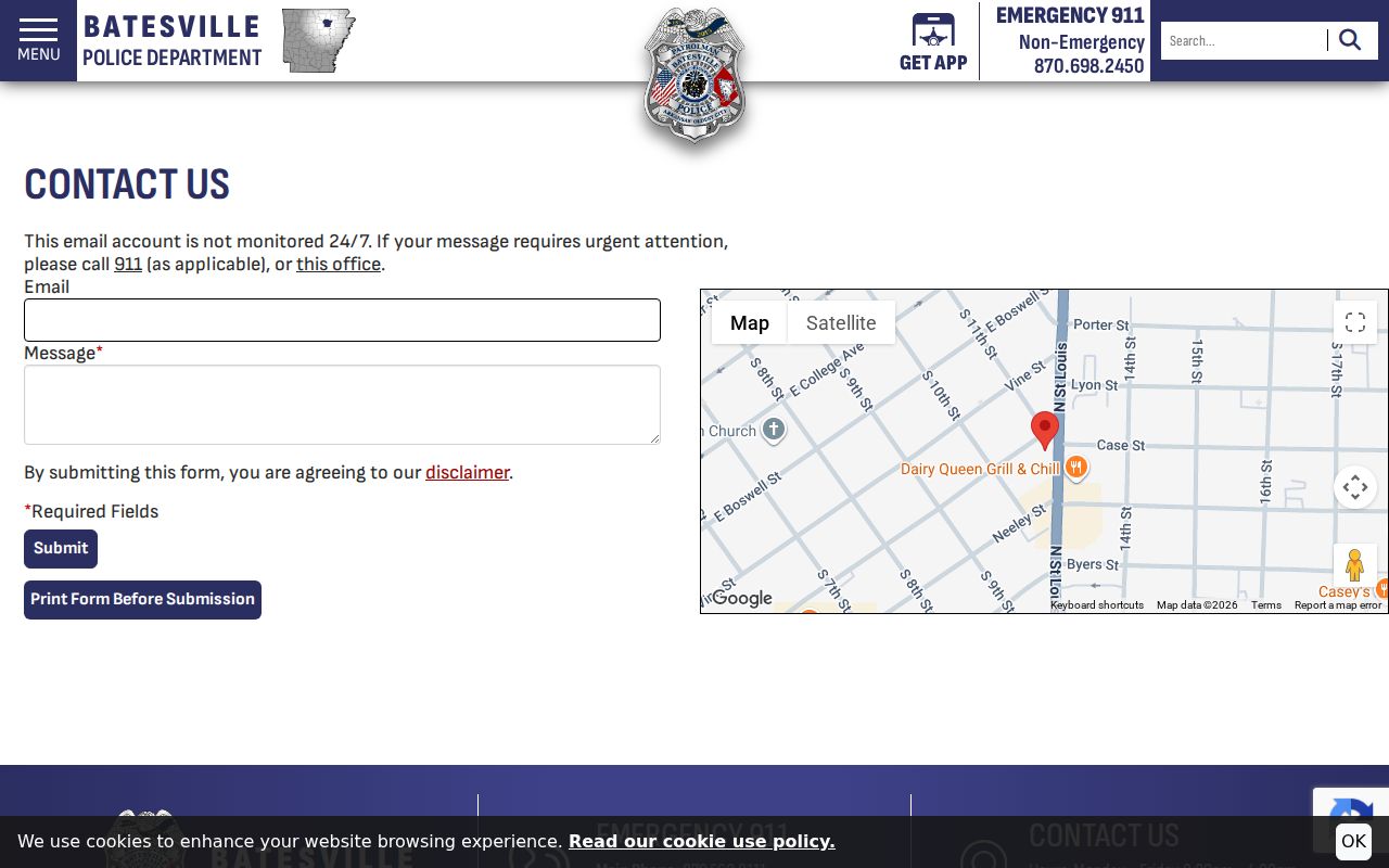 Official Batesville Police contact details for warrant scam verification